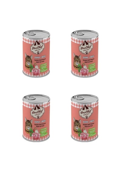 4 Adet 415 Gr Yetişkin Dana Etli & Tahılsız Kıyılmış Kedi Maması Konserve Yaş Mama