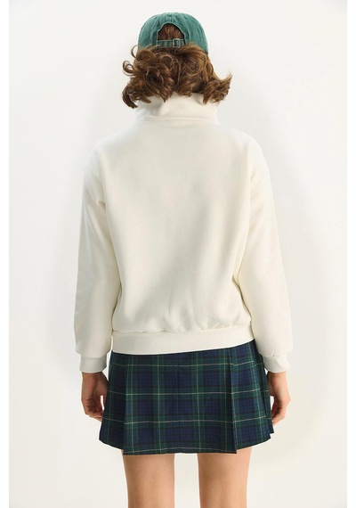 Shade Kadın Dik Yaka Yarım Fermuarlı İçi Polarlı Crop Sweatshirt 1808 60283713 - Beyaz