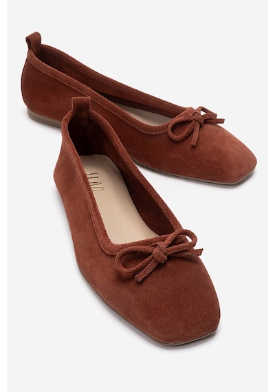Luvishoes Sosa Kiremit Süet Hakiki Deri Küt Burunlu Fiyonklu Kadın Babet Ayakkabı