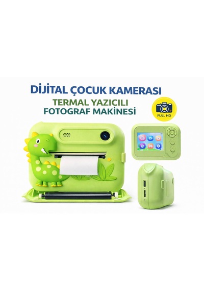 Cmr101 Dijital Çocuk Kamerası Print Kamerası 1080p Full Hd Termal Yazıcılı 2.0 Ekranlı Yeşil