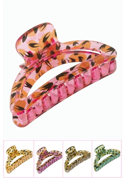 Çiçek Desenli Oval Mandal Toka 8 Cm Pembe