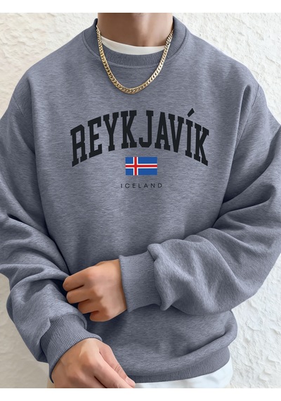 Startmore Startmorereykjavik İzlanda Mektup Ve Bayrak Baskılar Kapüşonlular Erkek Sokak Modası Giysileri Temel Y Gri