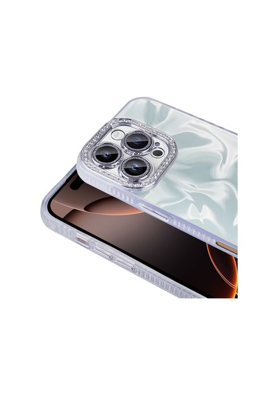 Apple iPhone 16 Pro Uyumlu Kılıf Parlak Kamera Çevresi Taşlı Kadın Telefon Kılıfı Kapak
