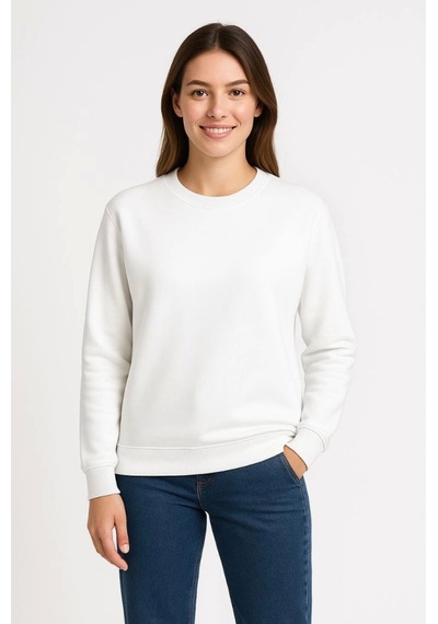 Etiler Collection Üç İplik Düz Bisiklet Yaka Sweatshirt - Beyaz