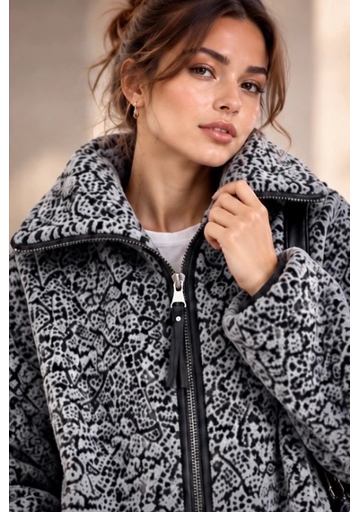 Bbbutikbasic Dik Yaka Fermuarlı Uzun Polar Ceket My3535 Gri