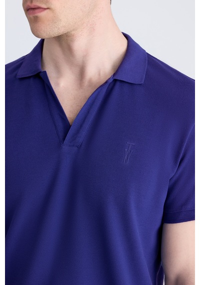 Twn Slim Fit Saks Mavi Düz %100 Pamuklu T-shirt 4ec1438311322 750