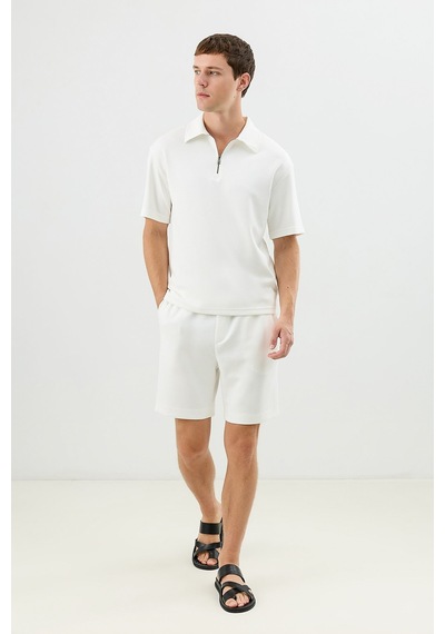 Antioch Polo Yaka Basic T-shirt Ekru