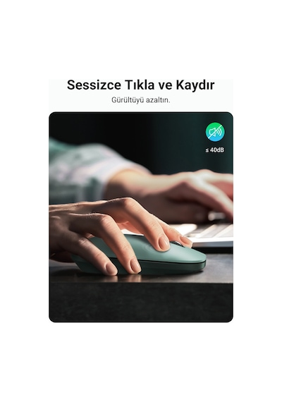 Ugreen 2.4ghz Sessiz Tuşlu Kablosuz Optik Mouse, Yeşil, 90374 Diğer