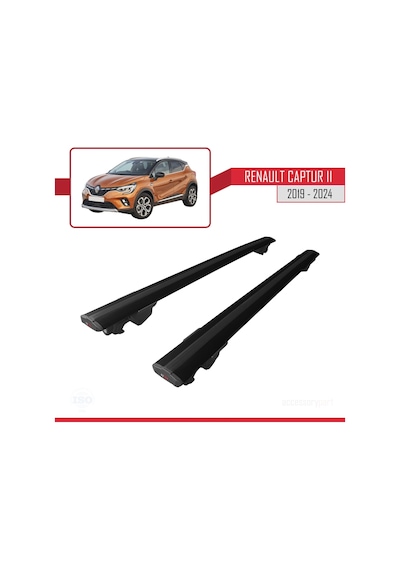 Renault Captur Iı 2019 Ve Sonrası İle Uyumlu Hook Model Anahtar Kilitli Ara Atkı Tavan Barı Siyah