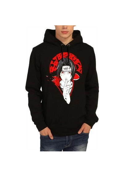 Bant Giyim - Naruto Itachi Siyah Kapşonlu Erkek Sweatshirt Siyah
