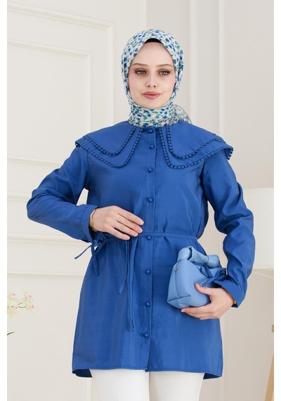 Sevitli Çift Yaka Dantelli Tunik-bebe Mavi-4983 Bebek Mavisi