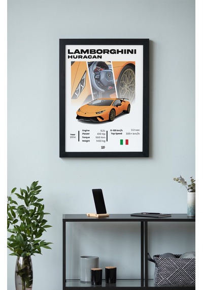 Lamborghini Huracan Ahşap Çerçeveli Poster Tablo İtalyan Süpersport Efsanesi