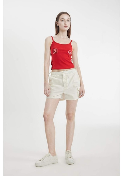 Defacto Coool Regular Fit Normal Bel Kısa Paça Gabardin Şort A3688AX24HSER232 Ekru