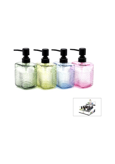 Alvetro Alv-06 Şeffaf Renkli Cam Sıvı Sabunluk 420 Ml - Dikdörtgen Çizgili Şişe- 12'li Paket Diğer