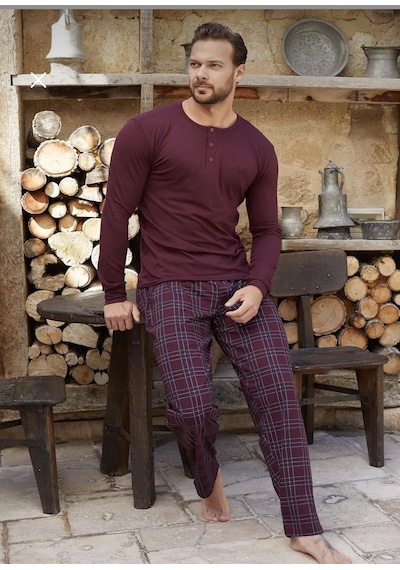 Aydoğan Erkek Uzun Kollu Modal Kumaş Cepli Pijama Takımı Bordo