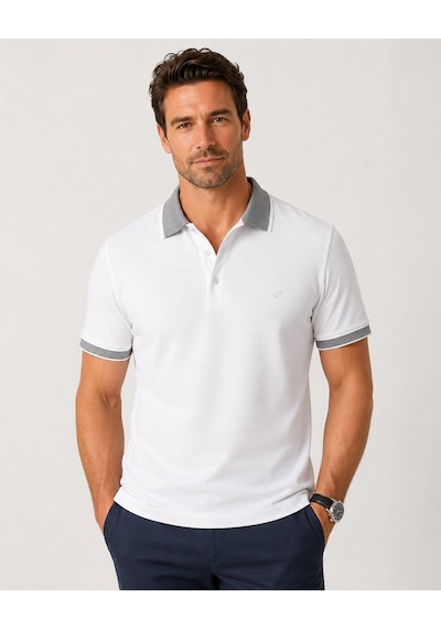 Efor Comfort Fit Rahat Kalıp %100 Pamuk Kıvrılmaz Yaka Beyaz Polo Yaka Tişört Ts 931