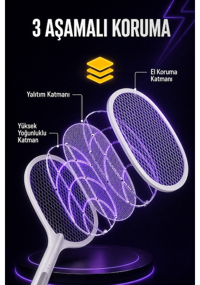 7/24 Şarjlı Elektrikli Sinek Raketi Standlı Sivrisinek Haşere Öldürücü Sineklik Haşere Aleti Z103