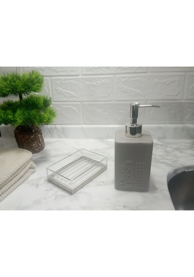 Sıvı Sabunluk Ve Sabunluk 2 Li Banyo Seti,gri Renkli Çok Renkli