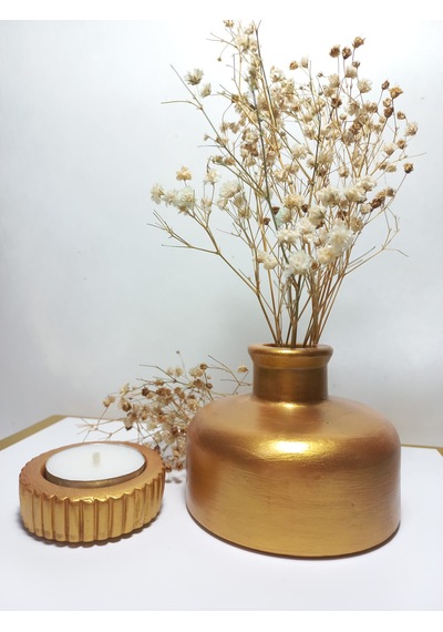 Şık Tasarım Antiquity Gold Rengi Minimal Vazo, Masa Ve Sehpa Üzeri, Dekoratif Aksesuar Gold