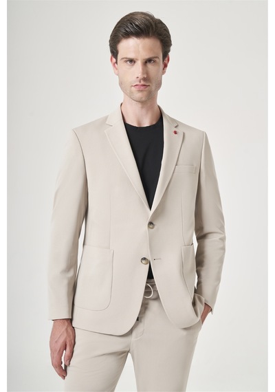 İmza Taş Mono Yaka 6 Drop Slim Fit Beli Lastikli Takım Elbise 1001260194 Taş Rengi
