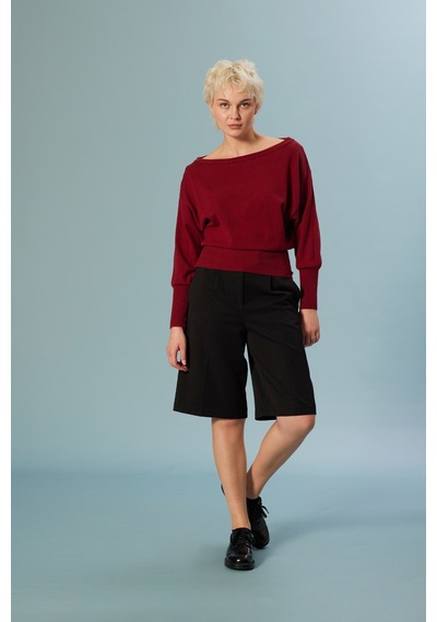 Nisan Kayık Yaka Triko Bluz Bordo