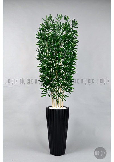 Yapay Bambu Ağacı 6 Dallı Yoğun Yapraklı 220 Cm Siyah Lilyum Saksıda