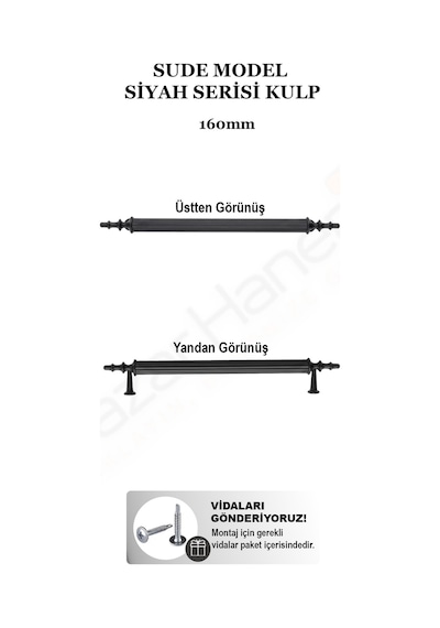 Sude Model Siyah Serisi Lüks Mobilya Kulpu 128 Mm - 160 Mm - 224 Mm Seçenekli, Seçtiğiniz Ebat 2 Adet Gelir Siyah 160mm
