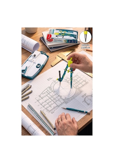 Mor Metal Pergel Seti 3 Parça 1 Adet Maped Technic 291013 Precision Profesyonel Pergel Çizim Matematik Geometri Mimari