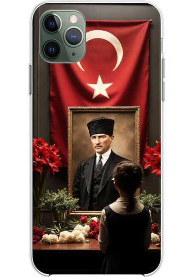 Apple Uyumlu iPhone 11 Pro Max  Atatürk Türk Bayrağı Tablo Baskılı Silikon Kılıf Renkli