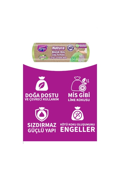 Natura Büzgülü Çöp Torbası Büyük Boy 55 X 60 Cm Ntr02
