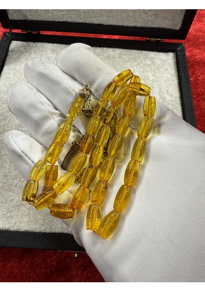 Damla Kehribar Gümüş Kozalı 13 Gram Tesbih Kaya Damla