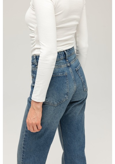 Sââde Kadın Yüksek Bel Mary Vintage Straight Fit Jean Pantolon Mavi