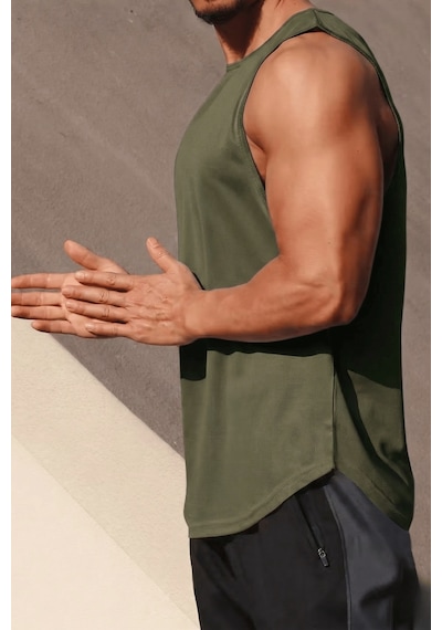 Genius Store Erkek Sporcu Atleti Sıfır Kol Tişört Fitness Gym Antrenman Tişörtü Ter Tutmayan Atlet Sıfırkol-2026 Haki