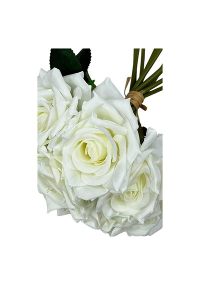 Yapay Çiçek Beyaz Gül 10lu Demet Gelin Çiçeği Buketi Masa Üstü Vazo Çiçeği 25cm