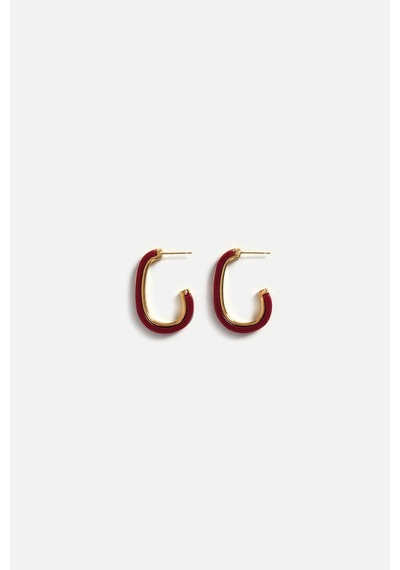 Gold Çizgili Halka Küpe Kırmızı