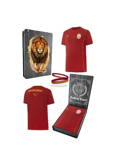 Gsstore Galatasaray Lisanslı 2024/25 Kırmızı Antrenman T-shirt + Bileklik Set Ahşap Kutulu Kırmızı - Pembe