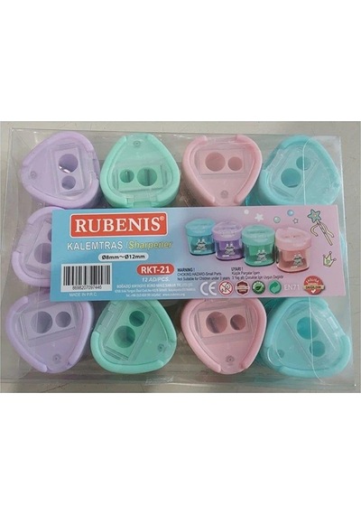 Rubenis Kalemtıraş Pastel 4 Renk Üçgen Kapak Çift Açacaklı Kalemtraş 12 Li Paket