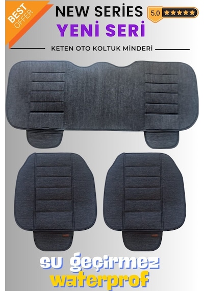 Keten Füme Su Geçirmez Ön Arka Araba Koltuk Minder Oto Koltuk Minderi 3'lü Oturak Örtüsü