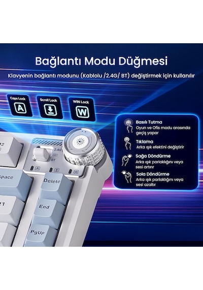 Aula Au75 3 Modlu Mekanik Gaming Kablosuz Klavye Rgb Tkl Hot Swap Star Vector Switch Makrolu Oyuncu Klavyesi Lacivert