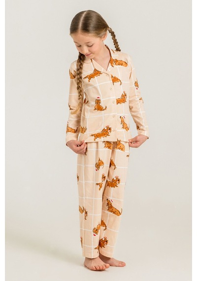 Rolypoly Kız Çocuk Cute Puppy Krem Gömlek Pijama Takımı Rp3908-c-v1 Rp3908-c-v1