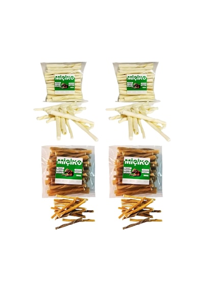 4 X 50li Naturel Ve Beyaz Burgu Ödül Çubuğu Ve Çiğneme Kemiği 8-10cm