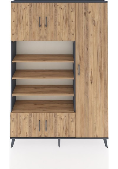 Arges Dolap 11 Raflı 5 Kapaklı 132x30x195 Antrasit-çam/çam Antrasit