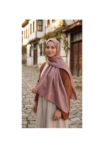 Nukra Jakarlı Pamuk Tesettür Şal Osmanlı Desen Pembe 70 X 190 Cm