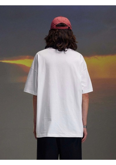 Erkek Beyaz Oversize Unloose Baskılı T-shirt Beyaz
