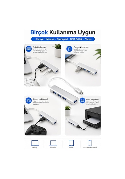Type-c To Usb Hub 4 Port Çoklayıcı Macbook Ile Uyumlu Çoğaltıcı Type C To Usb Converter Hub