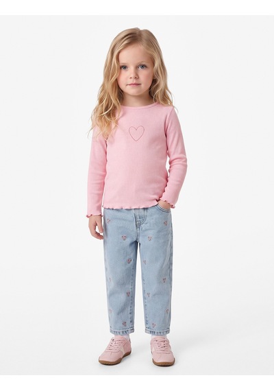 Koton Kalp Baskılı Bisiklet Yaka Uzun Kollu Kaşkorse Pamuklu Tişört Pembe 7wmg10134ak Gül