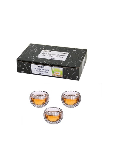 İbico İ22-147 Çizgili Cam Çift Cidarlı Sosluk & Lokumluk 50 Ml 6 Adet - 30'li Paket Diğer