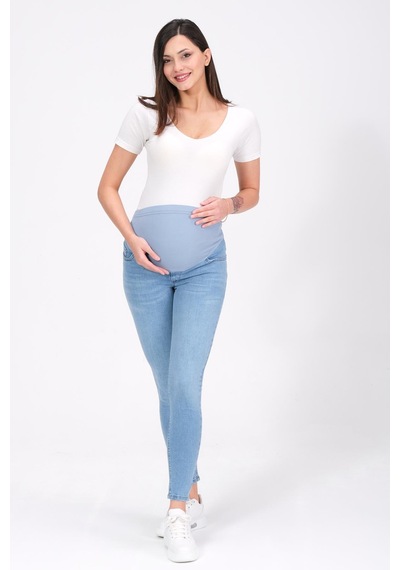 Busa Hamile Esnek Karın Bantlı Skinny Kot Pantolon Açık Mavi-açık Mavi