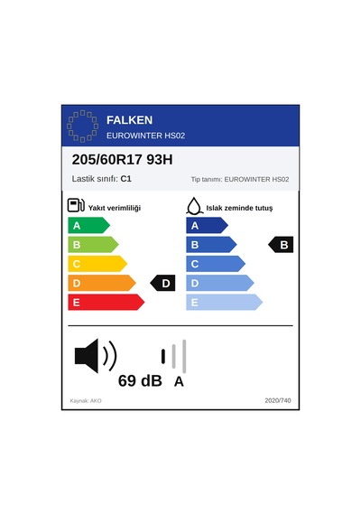 Falken 205/60 R17 93H Eurowinter Hs02 Kış Lastiği 2026