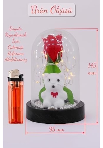 Telvesse 3 Modlu Led Işıklı Fanus İçinde Beyaz Ayıcık Detaylı Sevgiliye Hediyelik Dekoratif Gece Lambası